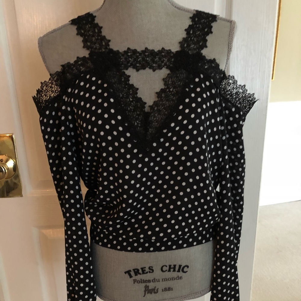 Bebe Polkadotted blouse, small, and NWT